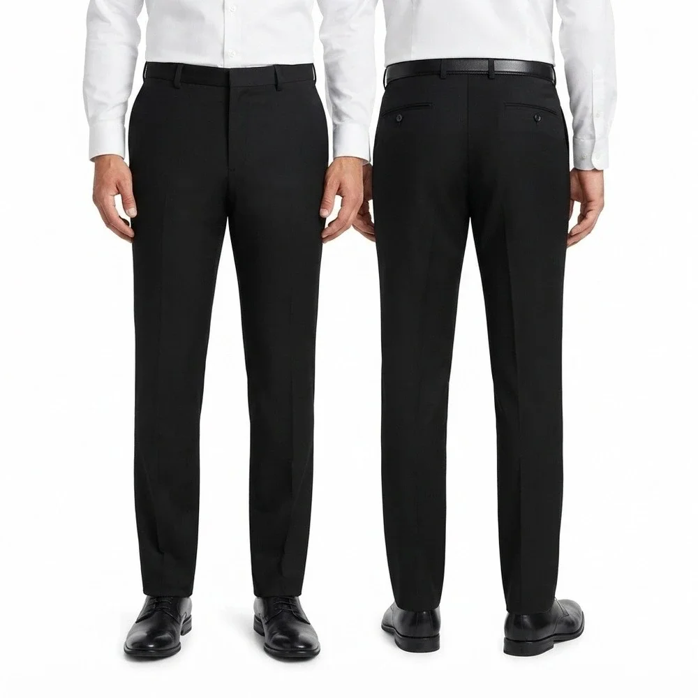 Roundtree & Yorke Pants Mens 44x30 Performance Black Dress Stretch Flat Front